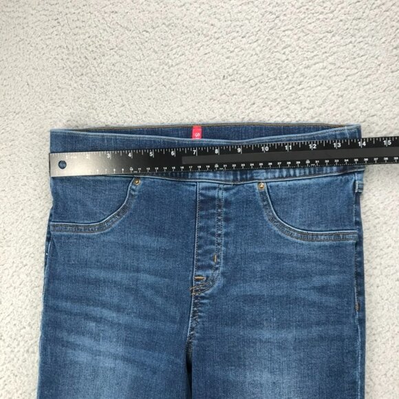 SPANX Jeans Womens MEDIUM Skinny Pull On Distressed Stretch Denim Frayed Hem - Picture 8 of 15